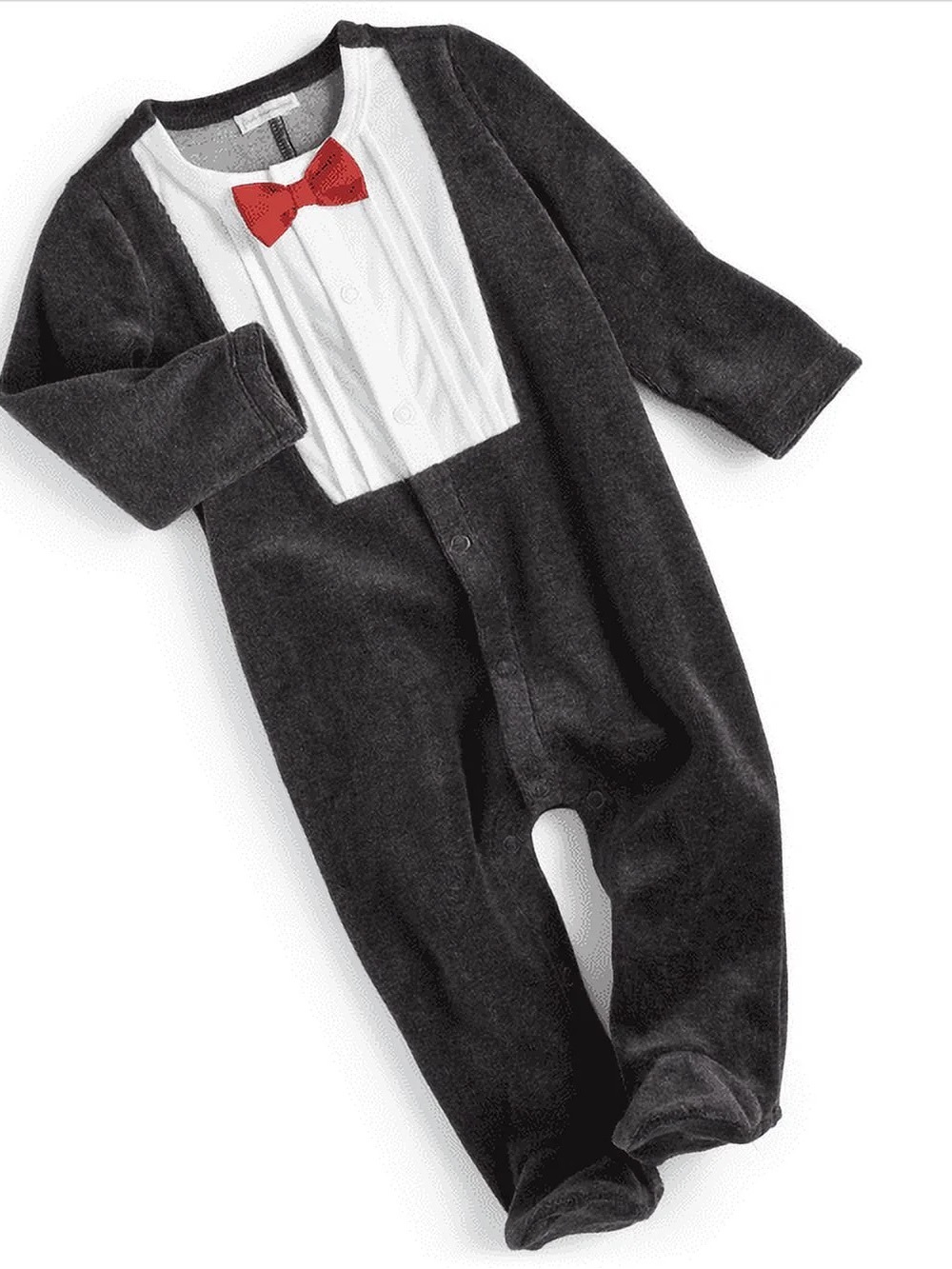 First Impressions Black Tuxedo Footie with Red Bow